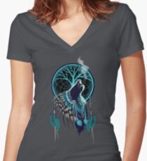 Wolf Indian Shaman Women's Fitted V-Neck T-Shirt