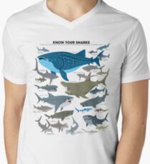 Camiseta de cuello en V Conozca a sus tiburones