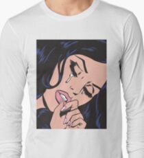 Schwarzes Haar weinendes komisches Mädchen Langarmshirt