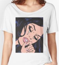 Schwarzes Haar weinendes komisches Mädchen Loose Fit T-Shirt