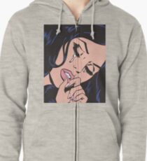 Schwarzes Haar weinendes komisches Mädchen Hoodie mit Reißverschluss