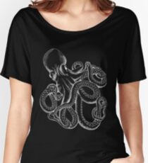 Krake White Line Art Loose Fit T-Shirt