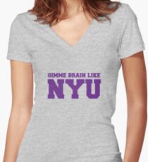Camiseta entallada de cuello en V Dame cerebro como NYU (Morado)