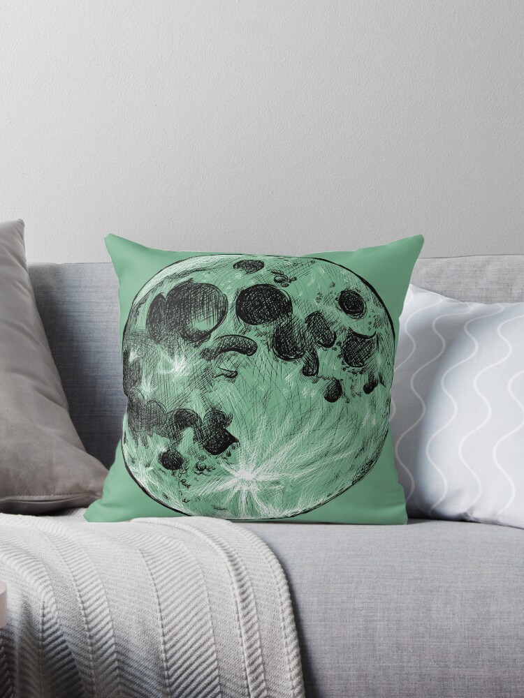 Full Moon Realistic Cross Hatched Drawing Throw Pillow By