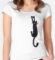 Camiseta entallada de cuello redondo Gato negro aguantando