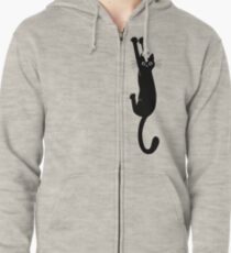 Black Cat Holding On Zipped Hoodie