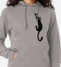 Black Cat Holding On Lightweight Hoodie