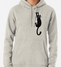 Black Cat Holding On Pullover Hoodie