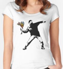 Camiseta entallada de cuello ancho Banksy - rabia, lanzador de flores