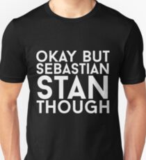 Sebastian Stan - Weißer Text Slim Fit T-Shirt