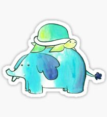 Turtle and Elephant Watercolor Sticker