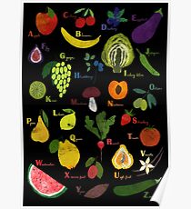 Fruit and vegetables English alphabet on dark Poster