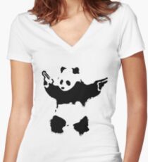 Banksy - Panda With Guns Women's Fitted V-Neck T-Shirt