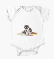 Fluffy cute puppy husky with blue eyes One Piece - Short Sleeve