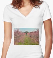 Peach Orchard at Work Women's Fitted V-Neck T-Shirt