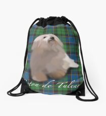 Coton de tulear on tartan Drawstring Bag