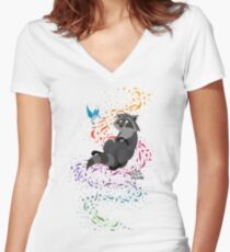 Adorable Little Raccoon Women's Fitted V-Neck T-Shirt