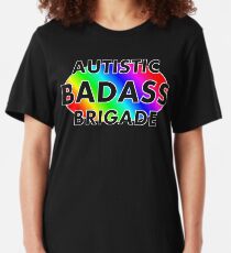 Autistic Badass Brigade - dark colored background Slim Fit T-Shirt