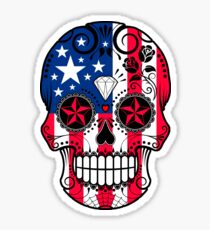 Pegatina Calavera de azúcar con rosas y bandera de Estados Unidos