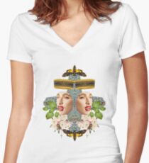 Camiseta entallada de cuello en V Flores de Versace