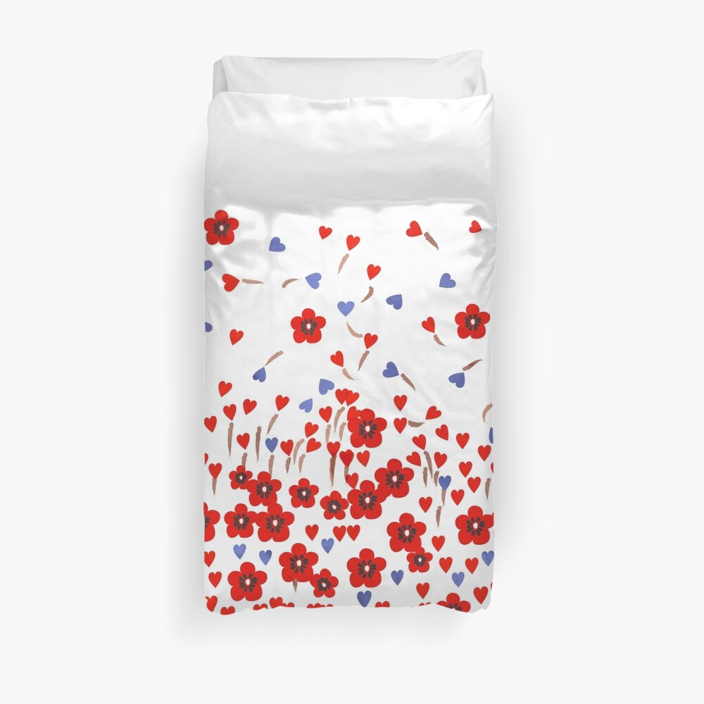 "Flowers And Hearts" Duvet Cover by cafelab Redbubble