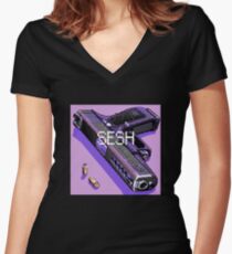 pistol and bullets Women's Fitted V-Neck T-Shirt