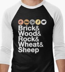 Helvetica Settlers of Catan: Brick, Wood, Rock, Wheat, Sheep | Board Game Geek Ampersand Design Men's Baseball ¾ T-Shirt