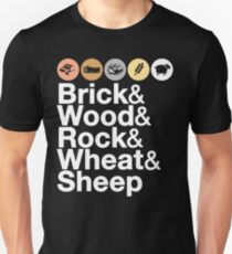Helvetica Settlers of Catan: Brick, Wood, Rock, Wheat, Sheep | Board Game Geek Ampersand Design Unisex T-Shirt