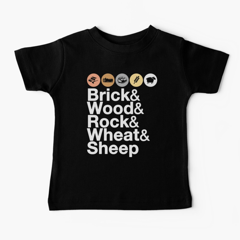 Helvetica Settlers of Catan: Brick, Wood, Rock, Wheat, Sheep | Board Game Geek Ampersand Design Baby T-Shirt