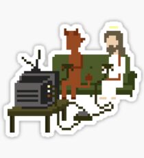 Jesus And Devil Playing Video Games Pixel Art Sticker