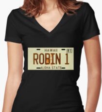 Magnum PI License Plate Women's Fitted V-Neck T-Shirt
