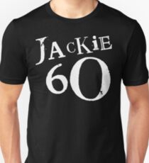 Jackie 60 Classic White Logo auf schwarzem Zahnrad Unisex T-Shirt