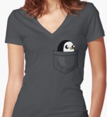 There's an evil penguin in my pocket! Women's Fitted V-Neck T-Shirt