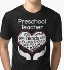 Herz eines Vorschullehrers. Wenn du denkst, dass meine Hände voll sind, solltest du mein Herz sehen. Vintage T-Shirt
