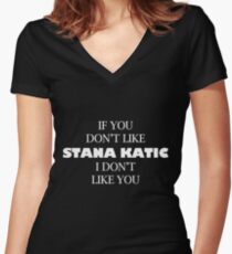 I like Stana katic Women's Fitted V-Neck T-Shirt