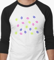 80er Jahre Neon Pink Kuss Pop Art Liebe Romantik Leidenschaft Lippen in gelb grün blau Baseballshirt für Männer