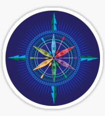 Kayak Compass Rose on blue Sticker