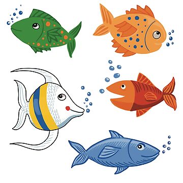 Cute fish cartoon collection set Poster