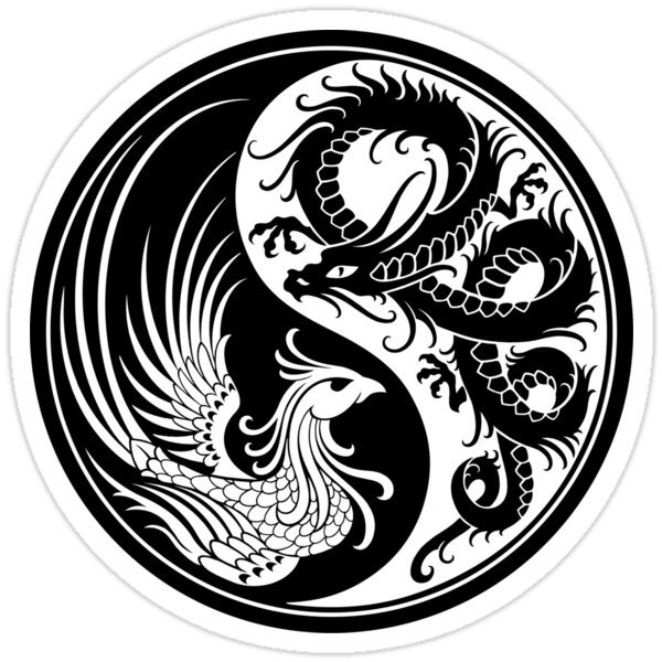 "White and Black Dragon Phoenix Yin Yang" Stickers by jeff ...
