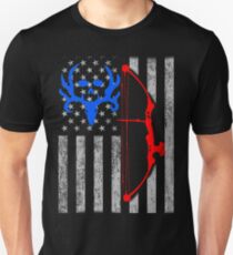 Camiseta unisex arco americano caza bandera de los eeuu