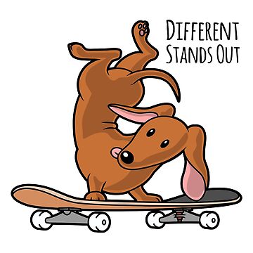 Artwork thumbnail, Different Stands Out - Red Dachshund Wiener Sausage Dog on Skateboard by etourist