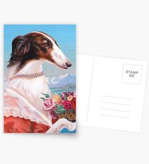 Borzoi Holding Bouquet Postcards