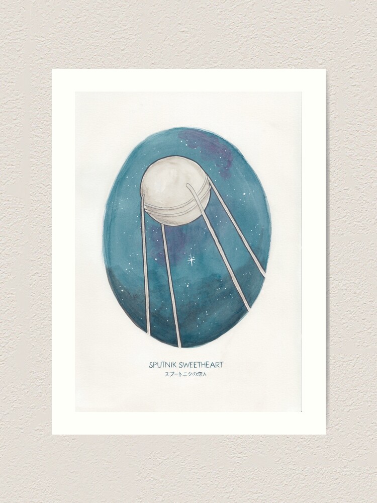 Alternate view of Haruki Murakami's Sputnik Sweetheart // Illustration of the Sputnik Satellite in Space in Pencil & Watercolour Art Print