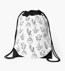 Succulents - Black & White Drawstring Bag