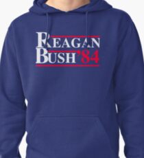 Reagan Bush '84 Retro Logo Red White Blue Election Ronald George 1984 84 Campaign T Shirt Hoodie Sticker Retro 80s 1980s Throwback Pullover Hoodie