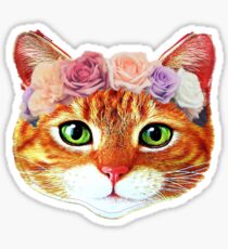 Flower Crowned Orange Tabby Cat Sticker