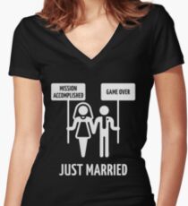 Just Married – Mission Accomplished – Game Over (White) Women's Fitted V-Neck T-Shirt
