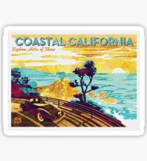 Pegatina Costa de California: explore Miles of Shore. Pacific Coast Highway Vintage Poster Acuarela sobre lienzo