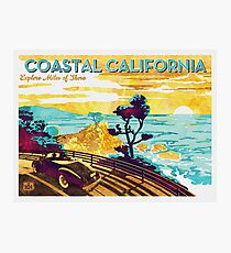Coastal California: Explore Miles of Shore. Pacific Coast Highway Vintage Poster Watercolor Painting on Canvas Photographic Print