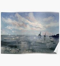 Sailing at sunset Poster